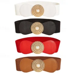 Outlet round buckle chain elastic elastic girdle female outer suit dress pearl disc black retro belt Women Belt