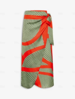 Hot Satin Color Block Elastic Waist Midi Skirt Women Skirts