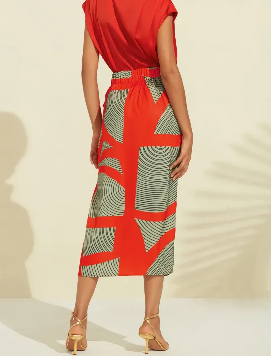 Hot Satin Color Block Elastic Waist Midi Skirt Women Skirts