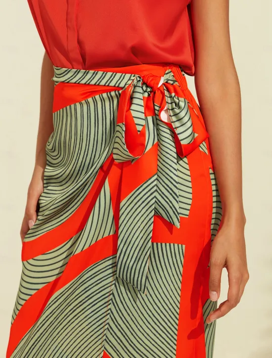 Hot Satin Color Block Elastic Waist Midi Skirt Women Skirts