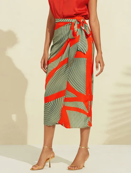 Hot Satin Color Block Elastic Waist Midi Skirt Women Skirts