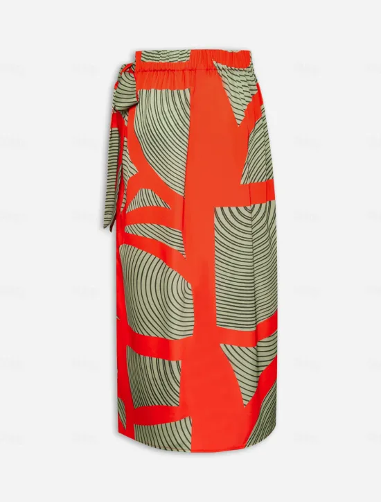 Hot Satin Color Block Elastic Waist Midi Skirt Women Skirts