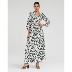 Clearance Satin Floral Geometric Maxi Dress Women Vacation Dresses