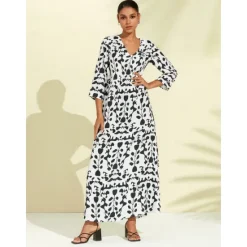 Clearance Satin Floral Geometric Maxi Dress Women Vacation Dresses