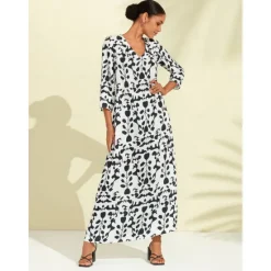 Clearance Satin Floral Geometric Maxi Dress Women Vacation Dresses