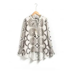Best Satin Floral Print V Neck Shirt Women Blouses & Shirts