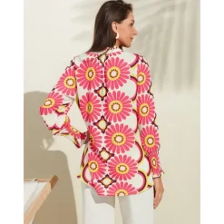 Best Satin Floral Print V Neck Shirt Women Blouses & Shirts
