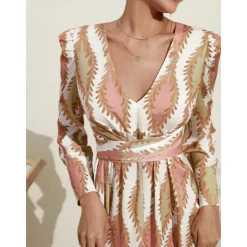 Satin Floral V Neck Maxi Dress White Long Sleeve Wedding Guest Dress Ascot Dress Women Casual Dress|Vacation Dresses