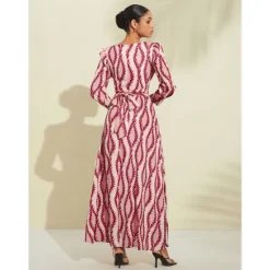 Satin Floral V Neck Maxi Dress White Long Sleeve Wedding Guest Dress Ascot Dress Women Casual Dress|Vacation Dresses