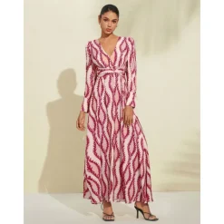 Satin Floral V Neck Maxi Dress White Long Sleeve Wedding Guest Dress Ascot Dress Women Casual Dress|Vacation Dresses