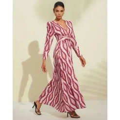 Satin Floral V Neck Maxi Dress White Long Sleeve Wedding Guest Dress Ascot Dress Women Casual Dress|Vacation Dresses