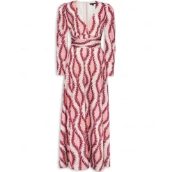 Satin Floral V Neck Maxi Dress White Long Sleeve Wedding Guest Dress Ascot Dress Women Casual Dress|Vacation Dresses