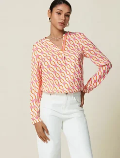 Satin Geometric Button Blouse Women Blouses & Shirts