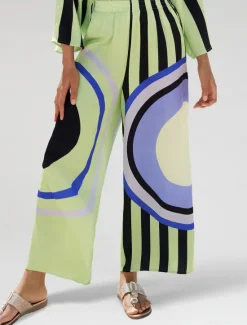Online Satin Geometric Print Relaxed Elasticity Straight Pants Women Pants