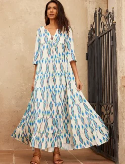 New Satin Geometric V Neck Maxi Dress Women Vacation Dresses|Casual Dress