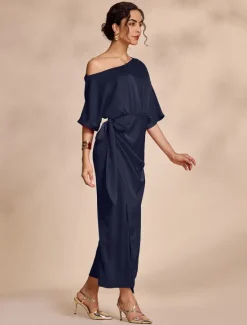 Outlet Satin Knotted Wrap Drop Shoulder Maxi Dress Women Cocktail Dress