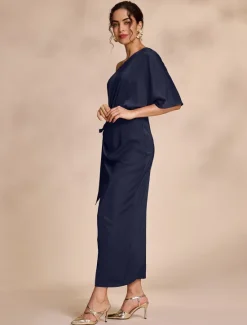 Outlet Satin Knotted Wrap Drop Shoulder Maxi Dress Women Cocktail Dress
