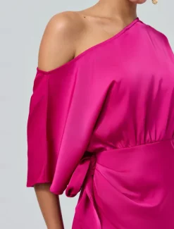 Outlet Satin Knotted Wrap Drop Shoulder Maxi Dress Women Cocktail Dress