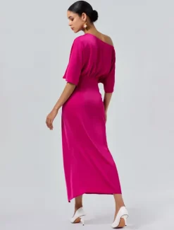 Outlet Satin Knotted Wrap Drop Shoulder Maxi Dress Women Cocktail Dress