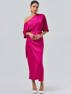 Outlet Satin Knotted Wrap Drop Shoulder Maxi Dress Women Cocktail Dress