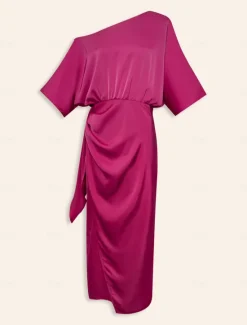 Outlet Satin Knotted Wrap Drop Shoulder Maxi Dress Women Cocktail Dress