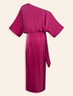 Outlet Satin Knotted Wrap Drop Shoulder Maxi Dress Women Cocktail Dress