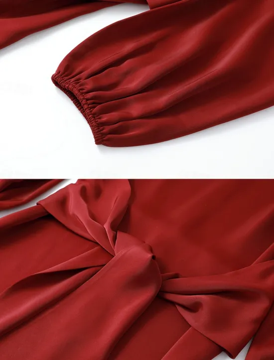 Hot Satin Lace-Up Mini Dress Crew Neck Women Cocktail Dress