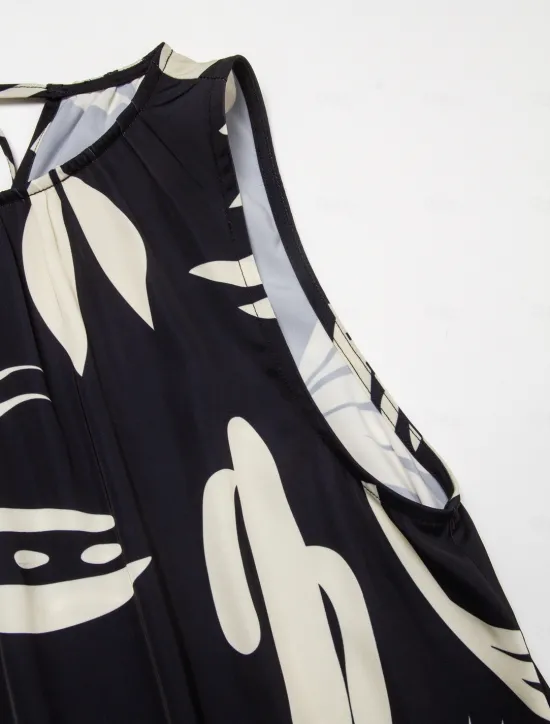 Outlet Satin Leaves Sleeveless Maxi Dress (No Belt) Women Casual Dress