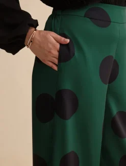 Best Satin Polka Dot Pocket Full Length Daily Pants Women Pants