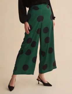 Best Satin Polka Dot Pocket Full Length Daily Pants Women Pants