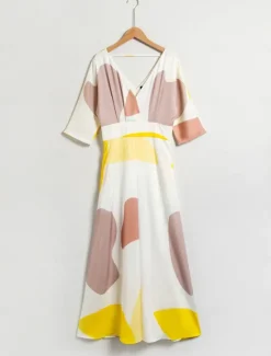 Satin Wedding Guest Pocket Floral V Neck Maxi Dress Women Vacation Dresses