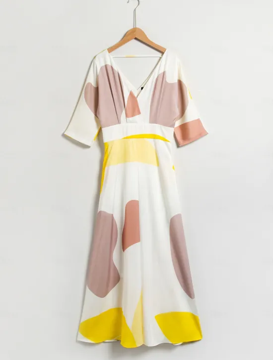 Satin Wedding Guest Pocket Floral V Neck Maxi Dress Women Vacation Dresses