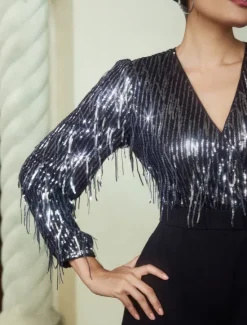 New Sequin Fringe Wide Leg Jumpsuit Women Jumpsuits