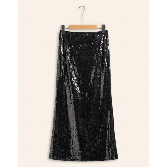 Outlet Sequin Glitter Vintage Lined Party Midi Skirt Women Skirts