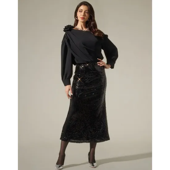 Outlet Sequin Glitter Vintage Lined Party Midi Skirt Women Skirts