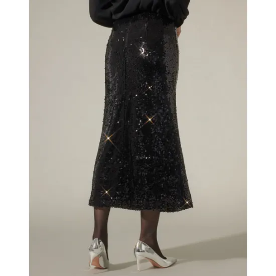 Outlet Sequin Glitter Vintage Lined Party Midi Skirt Women Skirts