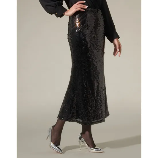 Outlet Sequin Glitter Vintage Lined Party Midi Skirt Women Skirts