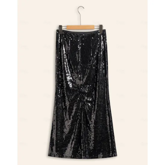 Outlet Sequin Glitter Vintage Lined Party Midi Skirt Women Skirts
