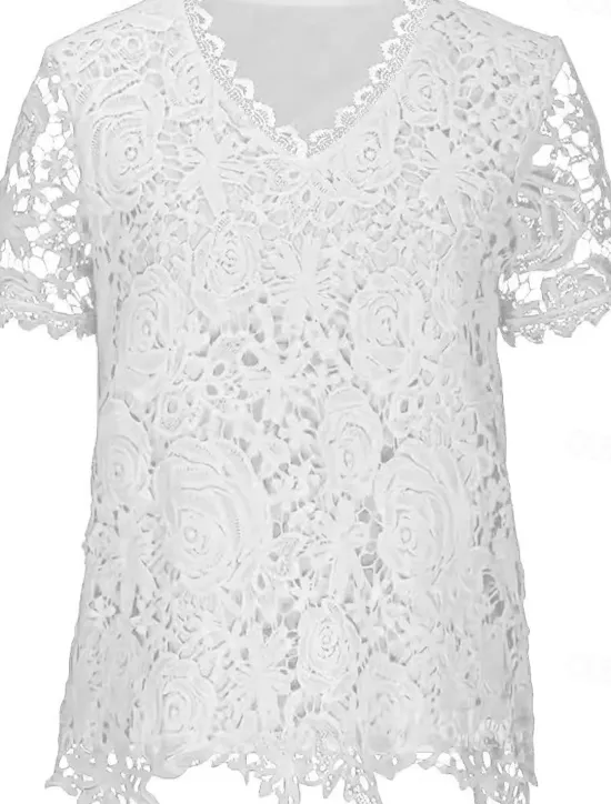 Shirt Blouse Dressy Tops Women's Black White Pink Plain Lace Street Daily Fashion Round Neck Regular Fit S Women Lace Tops