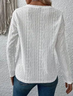 New Shirt Blouse Eyelet top Women's Pink Purple Solid Color Cut Out Street Daily Fashion Round Neck S Women Lace Tops