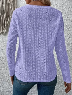 New Shirt Blouse Eyelet top Women's Pink Purple Solid Color Cut Out Street Daily Fashion Round Neck S Women Lace Tops