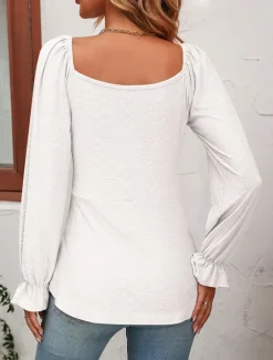 Sale Shirt Blouse Women's Black White Pink Solid / Plain Color Lace up Valentine's Day Daily Fashion V Neck Regular Fit S Women Tunic Tops
