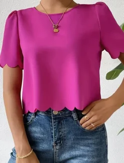 Sale Shirt Blouse Women's Dusty Rose Blue Orange Plain Sexy Street Daily Fashion Round Neck Regular Fit S Women Blouses & Shirts