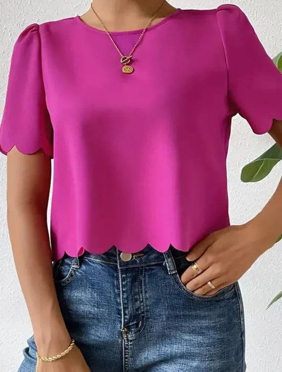 Sale Shirt Blouse Women's Dusty Rose Blue Orange Plain Sexy Street Daily Fashion Round Neck Regular Fit S Women Blouses & Shirts