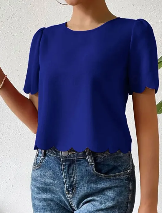 Sale Shirt Blouse Women's Dusty Rose Blue Orange Plain Sexy Street Daily Fashion Round Neck Regular Fit S Women Blouses & Shirts