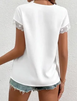 Outlet Shirt Blouse Women's Plain Lace Street Daily Fashion V Neck Regular Fit S Women Lace Tops