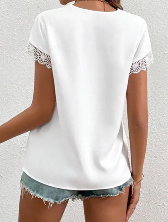 Outlet Shirt Blouse Women's Plain Lace Street Daily Fashion V Neck Regular Fit S Women Lace Tops