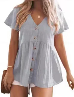 New Shirt Button Up Blouse Dressy Tops Women's Black Pink Red Plain Buttons Street Daily Fashion V Neck Regular Fit S Women Shirts
