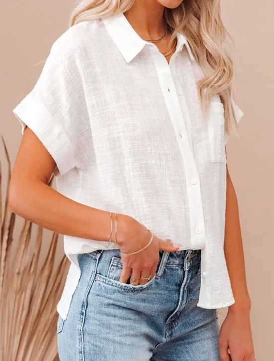 Outlet Shirt Cotton Linen Shirts Button Up Blouse Women's Black White Pink Plain Buttons Pocket Street Daily Fashion Shirt Collar Regular Fit S Women Shirts