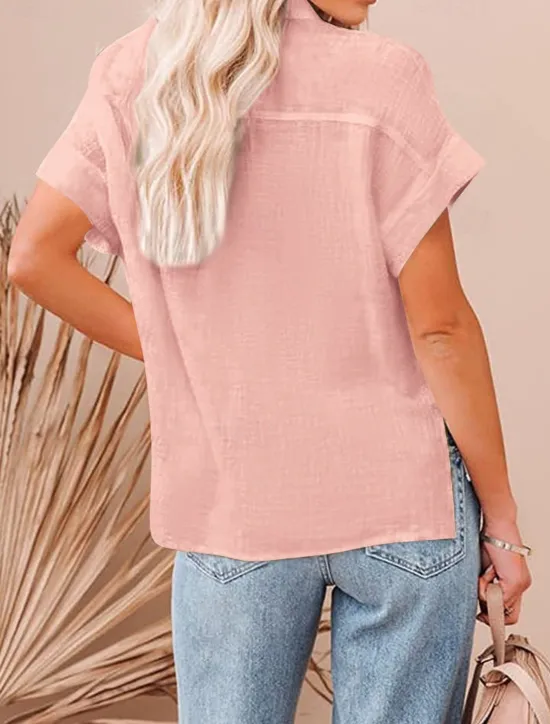 Outlet Shirt Cotton Linen Shirts Button Up Blouse Women's Black White Pink Plain Buttons Pocket Street Daily Fashion Shirt Collar Regular Fit S Women Shirts